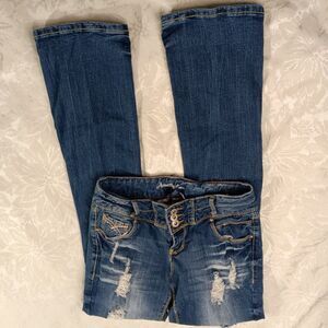 Amethyst Jeans Womens 5 Junior Arlene Distressed Stretch Lowrise Bootcut Y2K